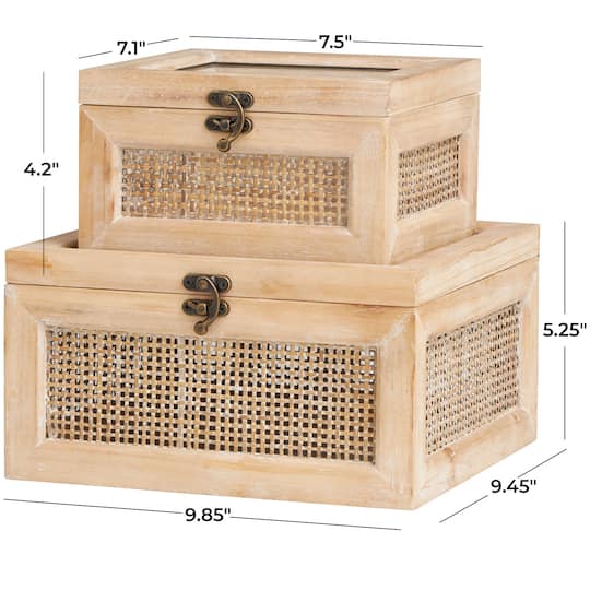 Light Brown Box with Glass Top & Rattan Side Panels Set
